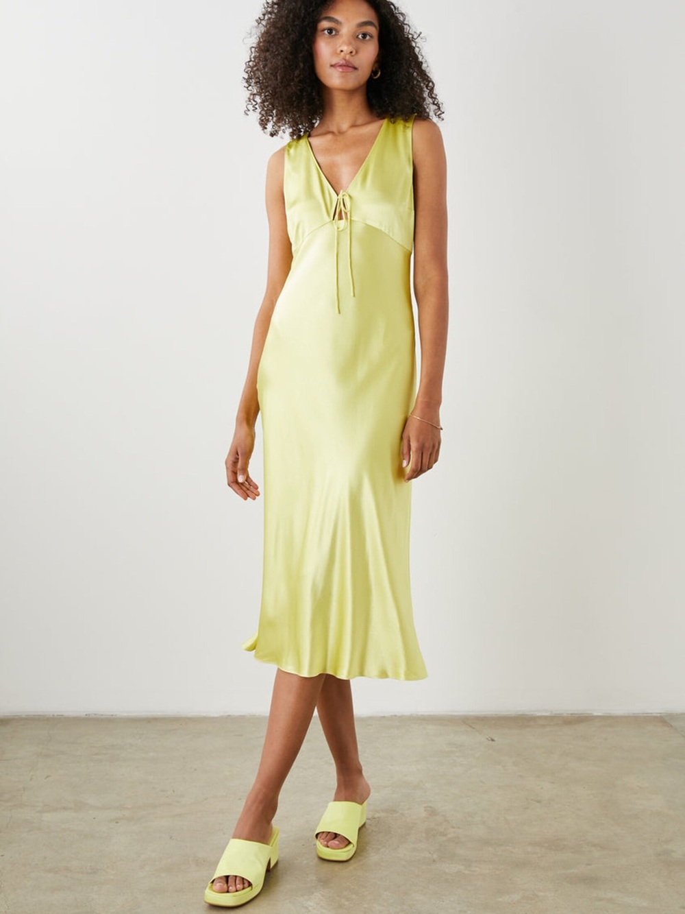 NWT Rails Cindi Chartreuse Tie-Front Midi Dress